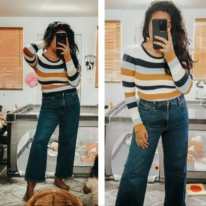 FOREVER 21 BLUE ORANGE CREAM STRIPED TOP MEDIUM